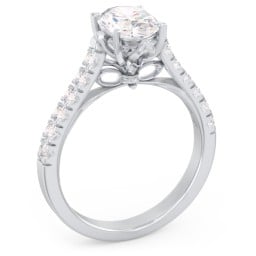 Solitaire Diamond Engagement Ring with Accents and Bow Detail