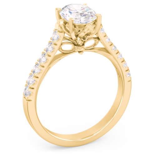 Solitaire Diamond Engagement Ring with Accents and Bow Detail – 9kt Yellow Gold with Lab Diamond