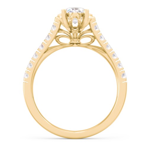 Solitaire Diamond Engagement Ring with Accents and Bow Detail – 9kt Yellow Gold with Lab Diamond