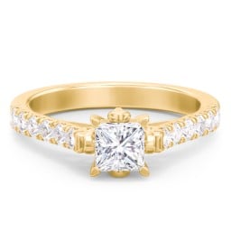 Solitaire Diamond Engagement Ring with Accents and Bow Detail