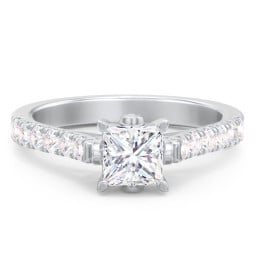 Solitaire Diamond Engagement Ring with Accents and Bow Detail