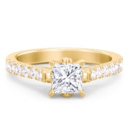 Solitaire Diamond Engagement Ring with Accents and Bow Detail