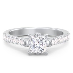 Solitaire Diamond Engagement Ring with Accents and Bow Detail – 14K White Gold with Lab Diamond
