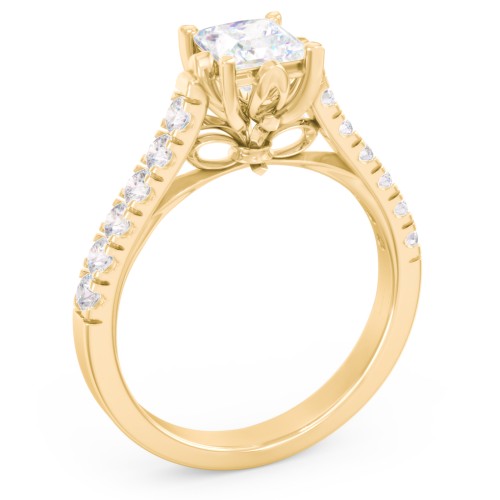 Solitaire Diamond Engagement Ring with Accents and Bow Detail – 9kt Yellow Gold with Lab Diamond