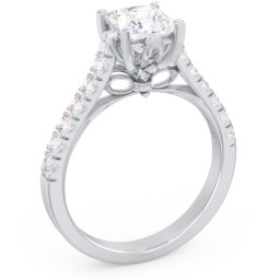 Solitaire Diamond Engagement Ring with Accents and Bow Detail