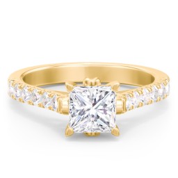 Solitaire Diamond Engagement Ring with Accents and Bow Detail in 9K Solid Yellow Gold with 04LABDIAM-PC-1.00-SI1-F-G and Lab Diamond