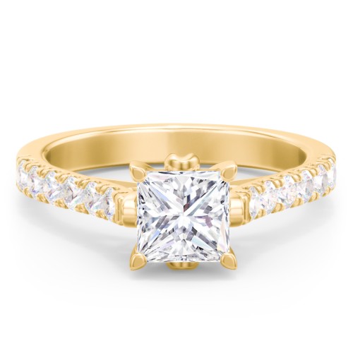 Solitaire Diamond Engagement Ring with Accents and Bow Detail – 9kt Yellow Gold with Lab Diamond