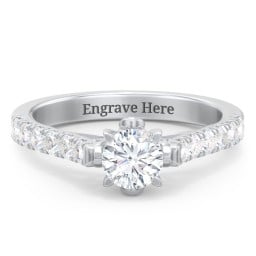 Solitaire Diamond Engagement Ring with Accents and Bow Detail