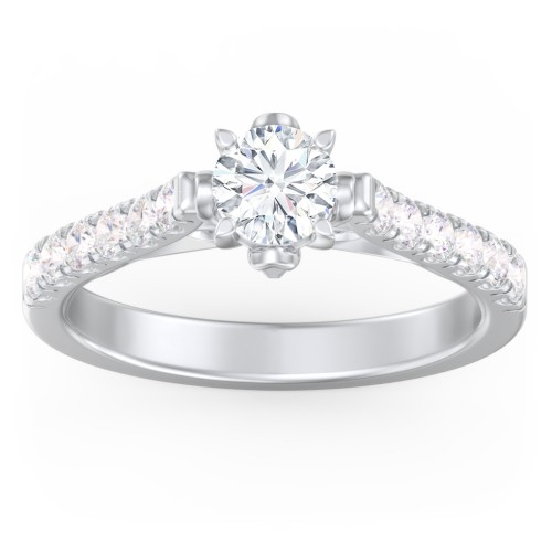 Solitaire Diamond Engagement Ring with Accents and Bow Detail – 14K White Gold with Lab Diamond