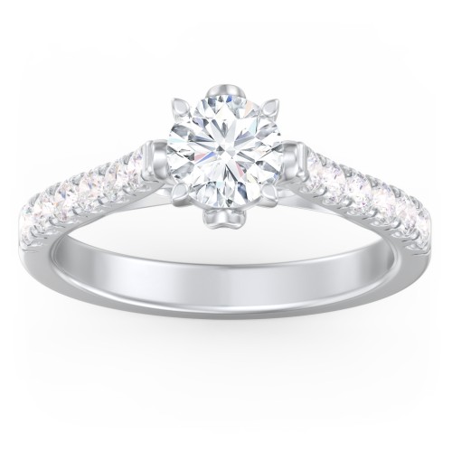 Solitaire Diamond Engagement Ring with Accents and Bow Detail – 14K White Gold with Lab Diamond