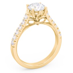 Solitaire Diamond Engagement Ring with Accents and Bow Detail in 9K Solid Yellow Gold