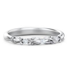 Vintage Filigree and Diamond Accent Band Ring – 14K White Gold with Lab Diamond