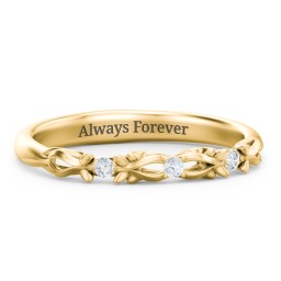 Vintage Filigree and Diamond Accent Band Ring in 9K Solid Yellow Gold with Diamond