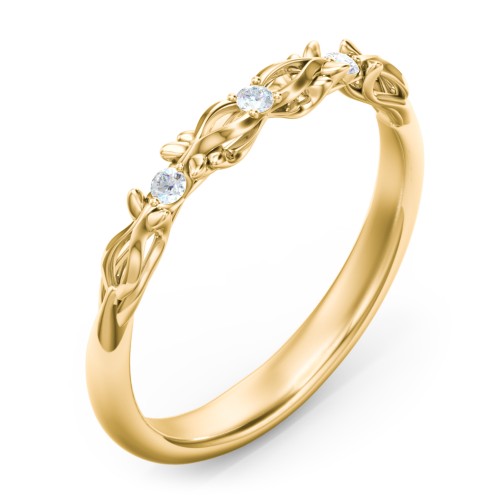 Vintage Filigree and Diamond Accent Band Ring – 9kt Yellow Gold with Lab Diamond