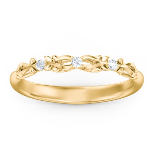 Vintage Filigree and Diamond Accent Band Ring – 9kt Yellow Gold with Lab Diamond