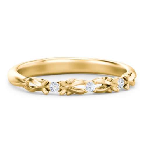 Vintage Filigree and Diamond Accent Band Ring – 9kt Yellow Gold with Lab Diamond