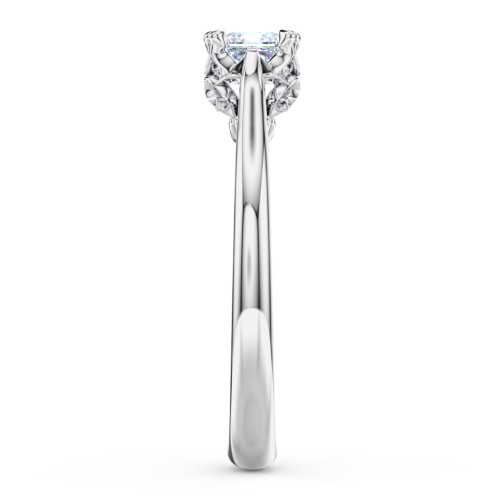 Solitaire Engagement Ring with Vintage Filigree Setting – 14K White Gold