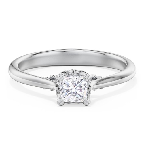 Solitaire Engagement Ring with Vintage Filigree Setting – 14K White Gold