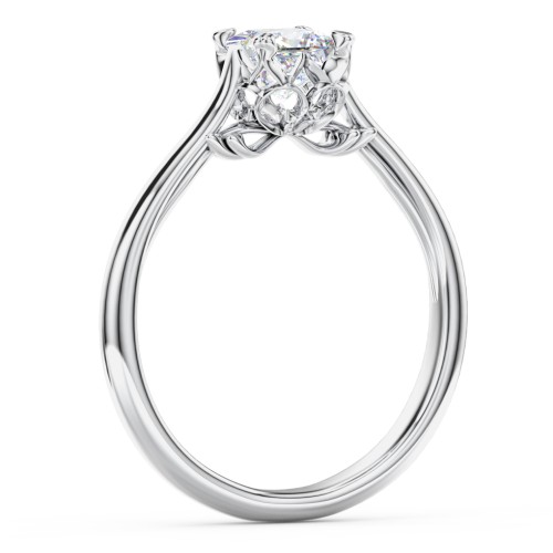 Solitaire Engagement Ring with Vintage Filigree Setting – 14K White Gold