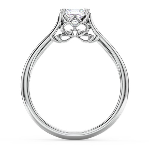 Solitaire Engagement Ring with Vintage Filigree Setting – 14K White Gold