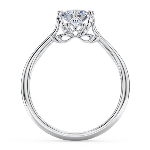 Solitaire Engagement Ring with Vintage Filigree Setting – 14K White Gold