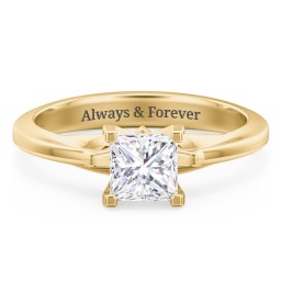 Solitaire Engagement Ring with Peaked Shoulders in 9K Solid Yellow Gold with 04LABDIAM-PC-1.00-SI1-F-G