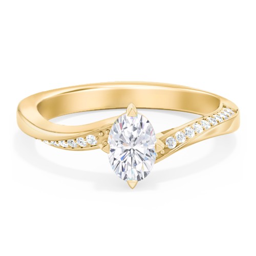 Solitaire Engagement Ring with Twisted Shoulder Accents – 9kt Yellow Gold with Lab Diamond