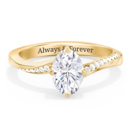 Solitaire Engagement Ring with Twisted Shoulder Accents in 9K Solid Yellow Gold with 04LABDIAM-OV-1.00-SI1-G-G and Lab Diamond