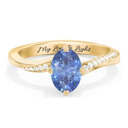 Solitaire Engagement Ring with Twisted Shoulder Accents in 9K Solid Yellow Gold with IceBlueSapp-CU-1.00 and Lab Diamond