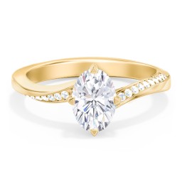 Solitaire Engagement Ring with Twisted Shoulder Accents in 9K Solid Yellow Gold with 04LABDIAM-OV-1.00-SI1-G-G and Lab Diamond