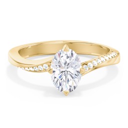 Solitaire Engagement Ring with Twisted Shoulder Accents in 9K Solid Yellow Gold