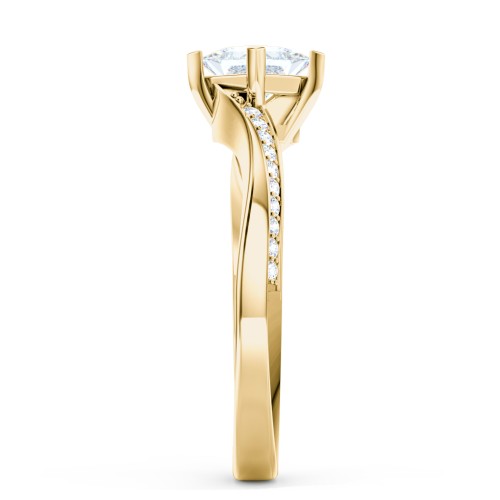 Solitaire Engagement Ring with Twisted Shoulder Accents – 9kt Yellow Gold with Lab Diamond