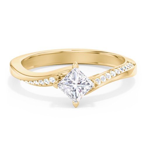Solitaire Engagement Ring with Twisted Shoulder Accents – 9kt Yellow Gold with Lab Diamond