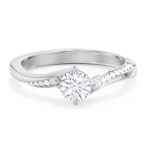 Solitaire Engagement Ring with Twisted Shoulder Accents – 14K White Gold with Lab Diamond