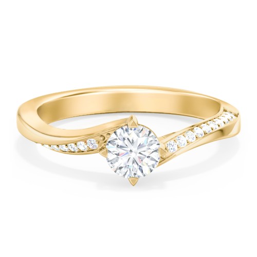 Solitaire Engagement Ring with Twisted Shoulder Accents – 9kt Yellow Gold with Lab Diamond
