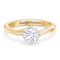 Solitaire Engagement Ring with Twisted Shoulder Accents in 9K Solid Yellow Gold with 04LABDIAM-RD-1.00-SI1-F-VG and Lab Diamond