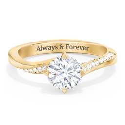 Solitaire Engagement Ring with Twisted Shoulder Accents in 9K Solid Yellow Gold with 04LABDIAM-RD-1.00-SI1-F-VG and Lab Diamond