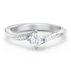 Solitaire Engagement Ring with Twisted Shoulder Accents – 14K White Gold with Lab Diamond