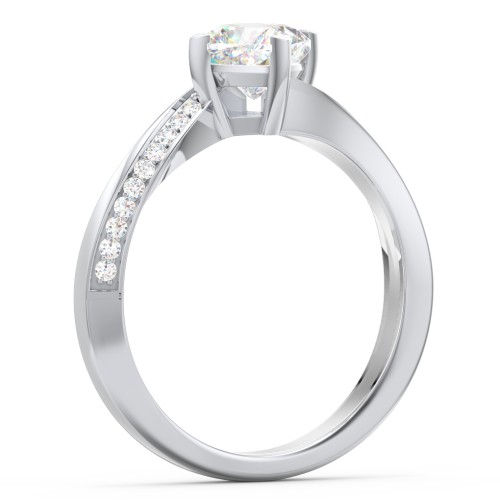 Solitaire Engagement Ring with Twisted Shoulder Accents – 14K White Gold with Lab Diamond