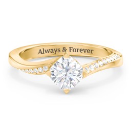 Solitaire Engagement Ring with Twisted Shoulder Accents in 9K Solid Yellow Gold with 04LABDIAM-CU-1.00-VS2-G-G and Lab Diamond