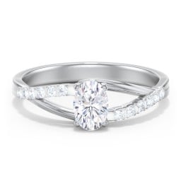 Solitaire Diamond Engagement Ring with Twisted Split Shank and Accents