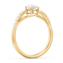 Solitaire Diamond Engagement Ring with Twisted Split Shank and Accents in 9K Solid Yellow Gold