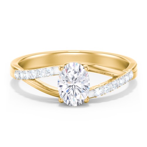 Solitaire Diamond Engagement Ring with Twisted Split Shank and Accents