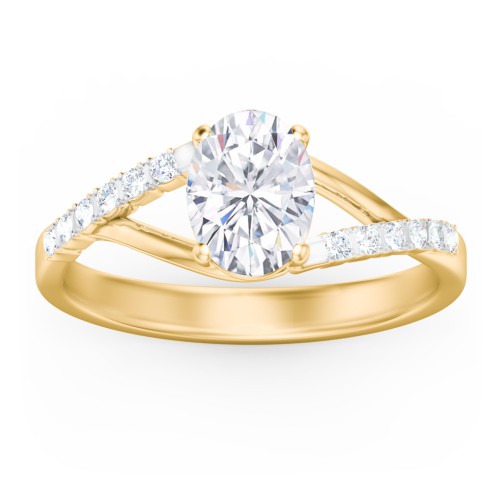 Solitaire Diamond Engagement Ring with Twisted Split Shank and Accents