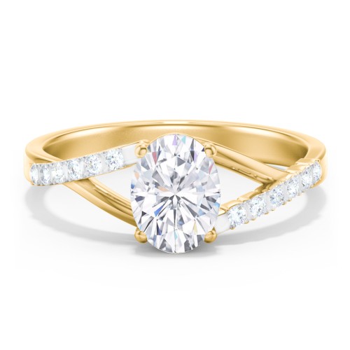 Solitaire Diamond Engagement Ring with Twisted Split Shank and Accents