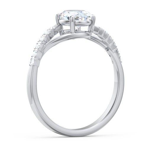 Solitaire Diamond Engagement Ring with Twisted Split Shank and Accents – 14K White Gold with Lab Diamond