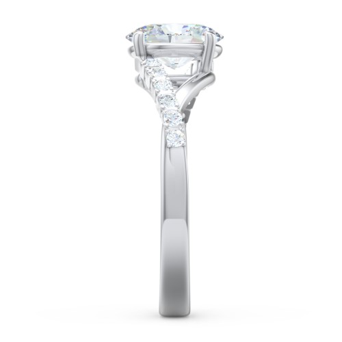 Solitaire Diamond Engagement Ring with Twisted Split Shank and Accents – 14K White Gold with Lab Diamond