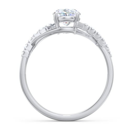 Solitaire Diamond Engagement Ring with Twisted Split Shank and Accents – 14K White Gold with Lab Diamond