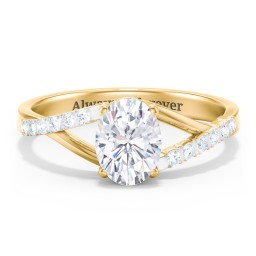 Solitaire Diamond Engagement Ring with Twisted Split Shank and Accents in 9K Solid Yellow Gold with 04LABDIAM-OV-1.00-SI1-G-G and Lab Diamond