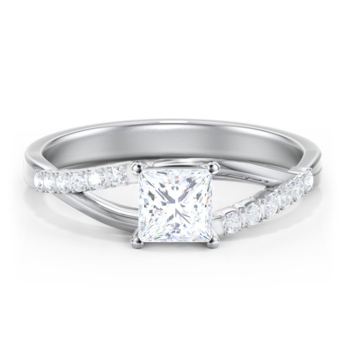 Solitaire Diamond Engagement Ring with Twisted Split Shank and Accents